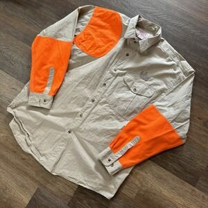 Filson Shooting Shirt Mens XL Tan Orange Hunting‎ Elbow Chest Logo Button Up